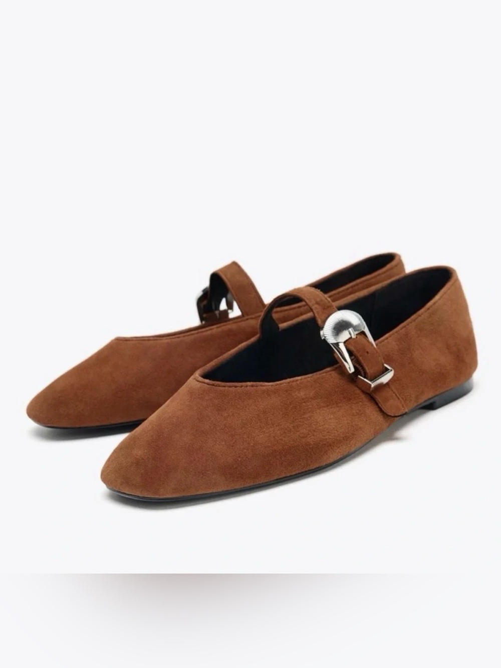 Zara Buckle Suede Mary Jane Flats